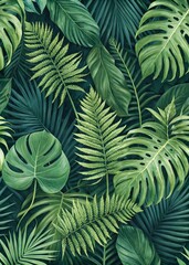 seamless pattern of tropical leave, poster and banner or wall paper, flyer style green leaf