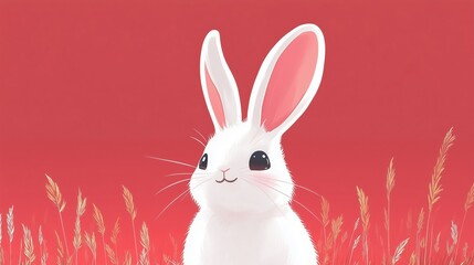 Obraz premium Charming White Bunny in a Lush Green Meadow Under Bright Sky