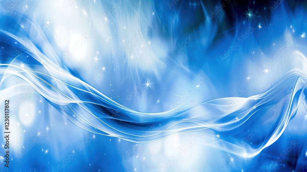 Poster abstract blue waves with sparkling lights creating a serene and dynamic background effect