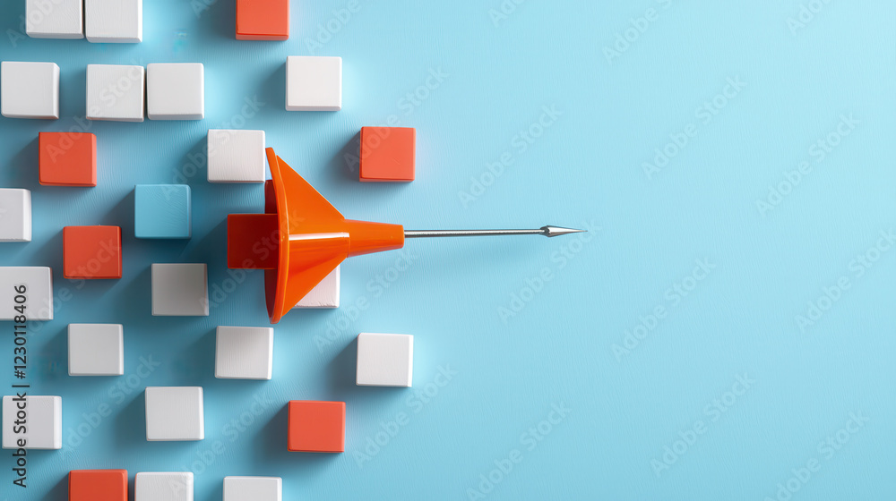 Poster strategic marketing plan concept with colorful blocks and dart. this symbolizes targeting and precis