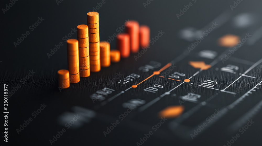 Poster data visualization with orange bars representing growth on dark background, showcasing business anal