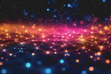 Obraz premium A beautiful Abstract digital technology background with colorful network connection lines.