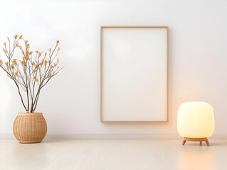 Minimalist room mockup, frame, light