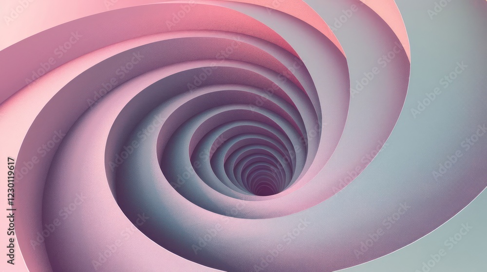 Poster abstract spiral design with soft pastel colors creating a sense of depth and motion