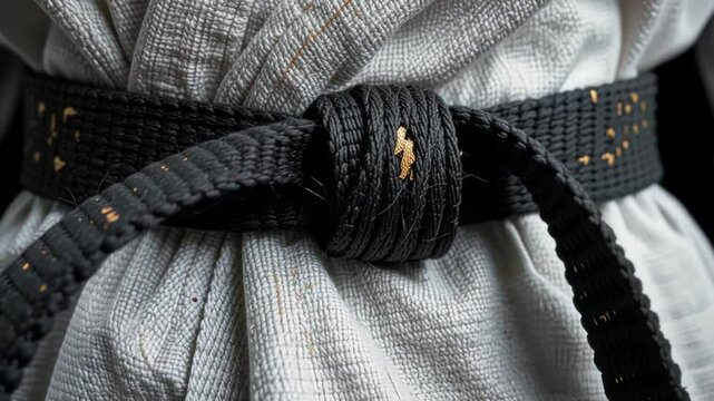 Black Belt Mastery: A Close-Up of a Tied Martial Arts Belt
