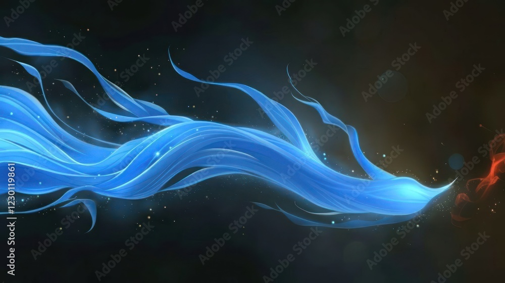 Poster ethereal blue and red flowing abstract design with vibrant colors and dynamic movement