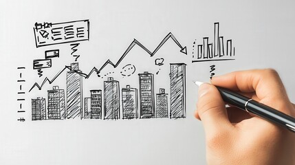 Hand Drawing Business Graphs and Charts on a Whiteboard Surface