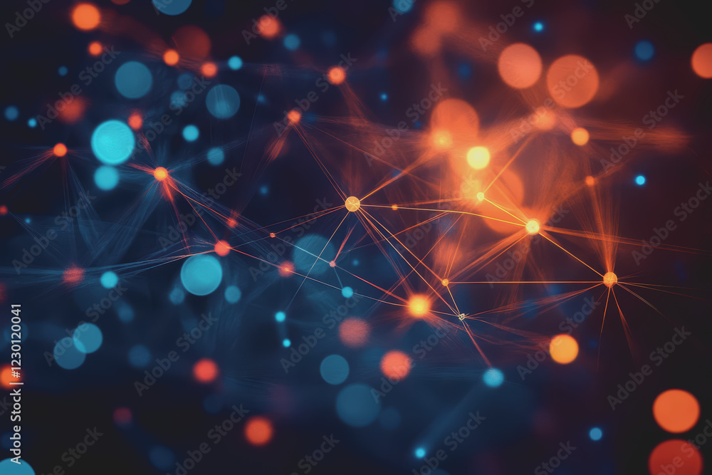 Poster a beautiful abstract digital technology background with colorful network connection lines.