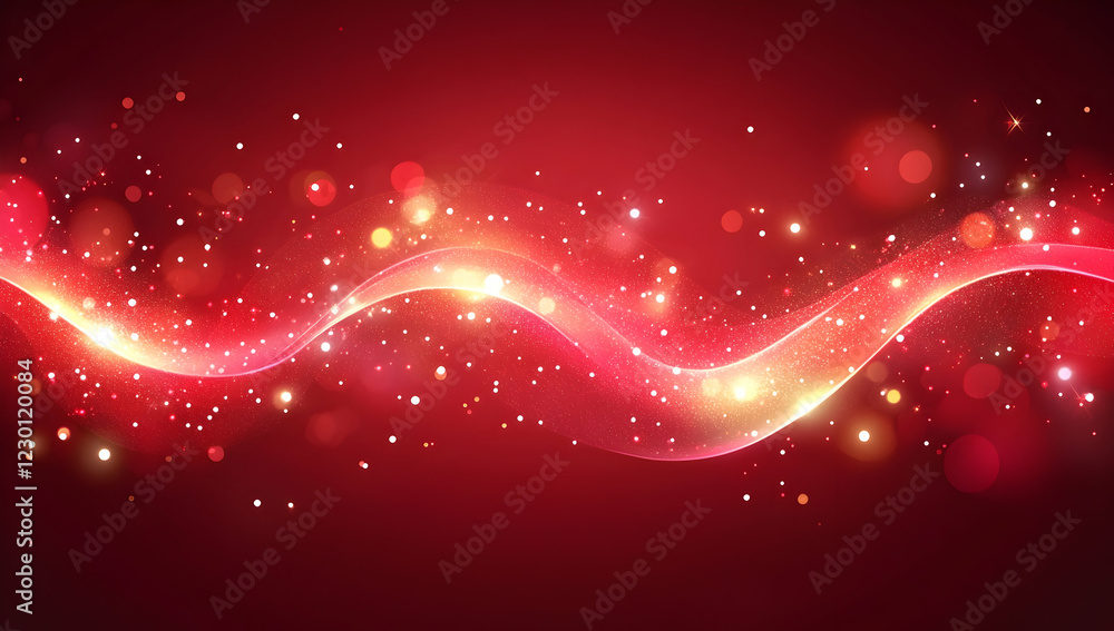Poster red bokeh background with sparkling glitter and light effects.