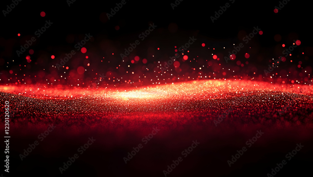 Poster red bokeh lights background, an abstract glittering red background with blurred light particles for 