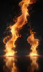 Fototapeta premium Shimmering flames dance across the dark background, otherworldly, radiant, dreamy