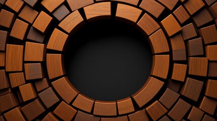 Fototapeta premium Wooden Circle Abstract: A captivating abstract composition featuring an array of brown wooden blocks arranged in concentric circles.