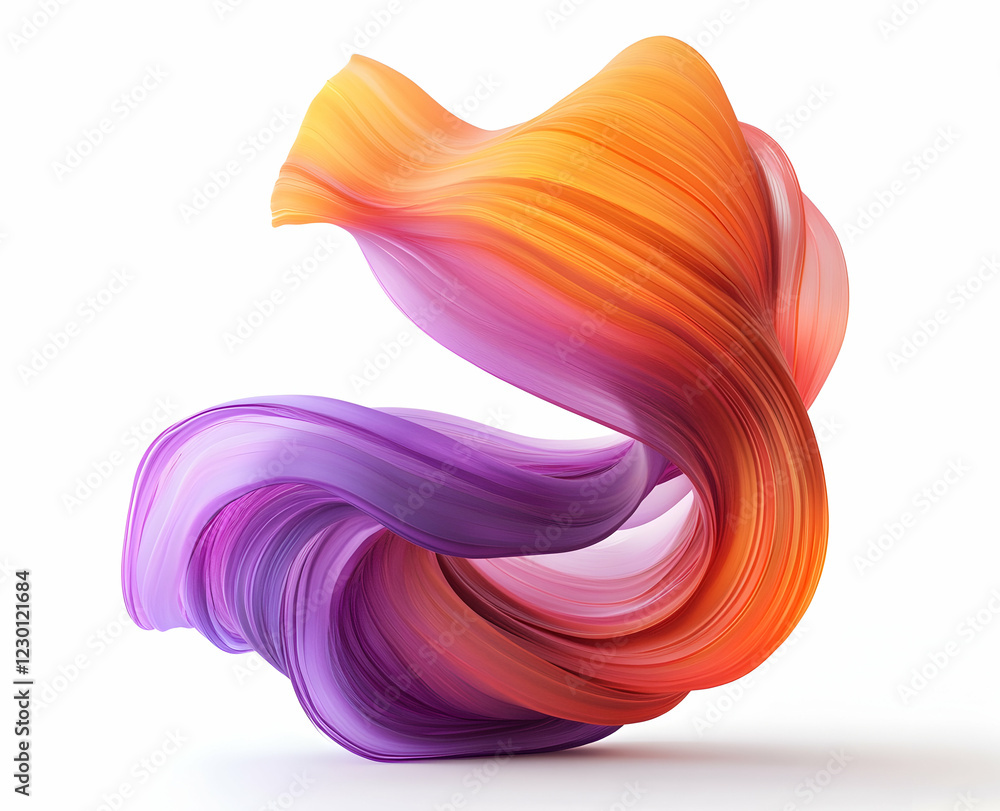 Poster 3d render of colorful abstract waves in the shape of an s, flowing fabric-like style,