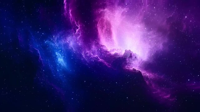 Glowing purple and pink cosmic nebula in outer space with starry sky. Seamless looping time-lapse animation video background

