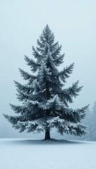 Obraz premium A delicate bare fir tree stood under an icy grey frosty sky, tree, delicate, palpable