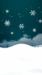 Snowy landscape, falling snow, winter night, holiday card