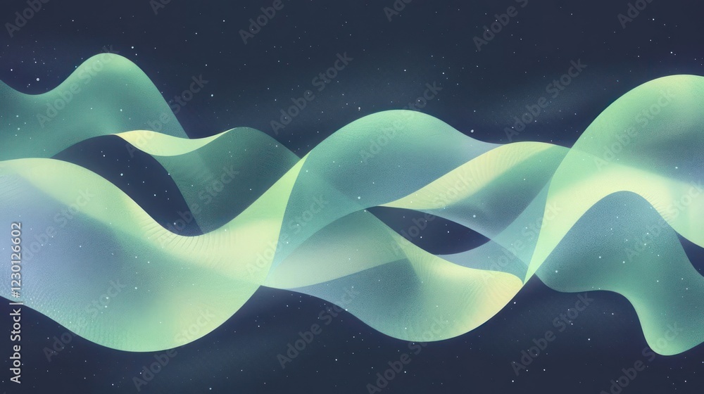 Poster abstract waves of translucent colors flowing in a dark cosmic background with stars