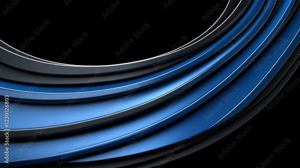 Poster abstract blue and black swirls: dynamic curves of deep blue and black create a mesmerizing abstract 