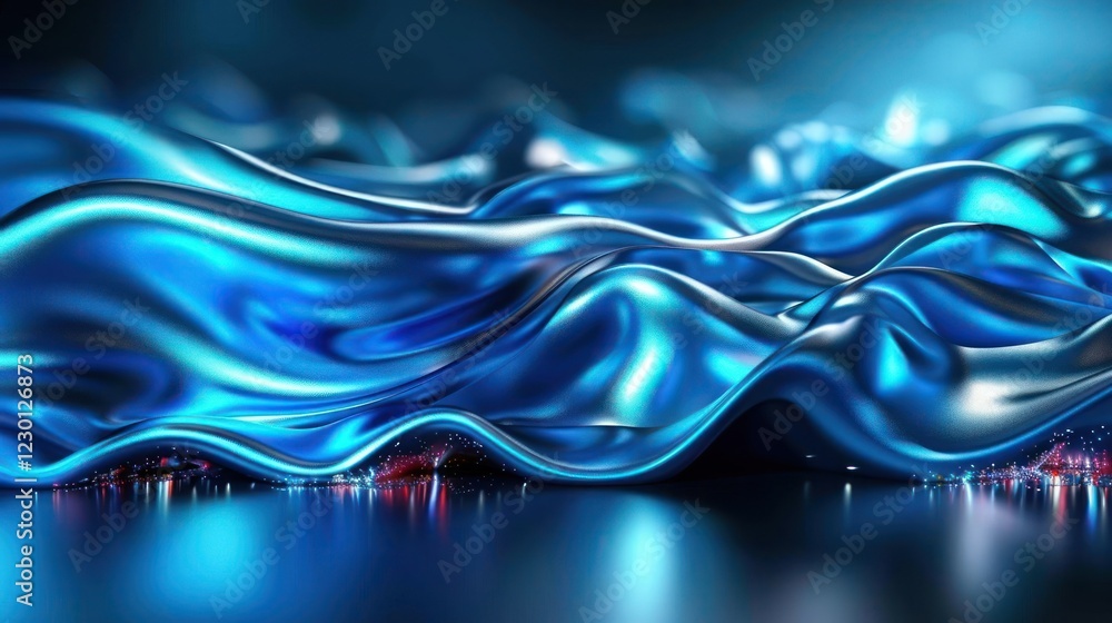 Poster abstract blue waves flowing smoothly with a glossy surface, creating a serene and dynamic atmosphere
