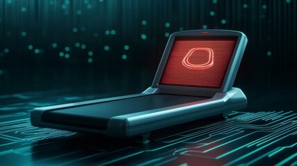 Futuristic Fitness Equipment with Digital Screen and Neon Lights