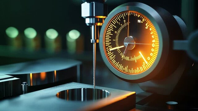 A detailed image of a precision measuring tool calibrating the thickness of a metal layer on a component with a glowing dial indicator highlighting the attention to detail in the reshoring