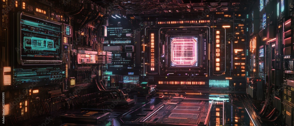Poster advanced motherboard technology in a futuristic lab with high-fidelity processing units