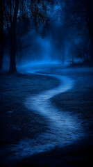 Obraz premium Night path, winding trail, misty woods, serenity
