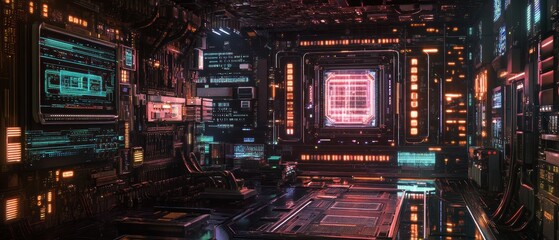 Fototapeta premium Advanced motherboard technology in a futuristic lab with high-fidelity processing units
