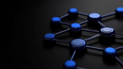 Network Connection: Abstract 3D rendering of a network connection, showing interconnected nodes and lines symbolizing global communication, data transfer, and technological connectivity.  