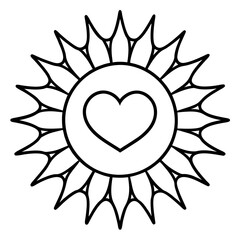Radiant Sun with Heart Core Line Art Design