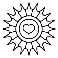 Radiant Sun with Heart Core Line Art Design