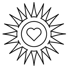 Radiant Sun with Heart Core Line Art Design
