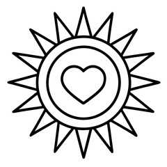 Radiant Sun with Heart Core Line Art Design
