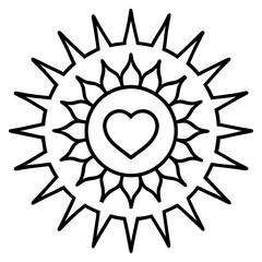Radiant Sun with Heart Core Line Art Design