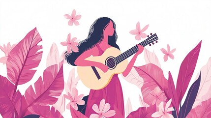 Obraz premium Rocking Guitarist Woman Playing Electric Guitar at Concert