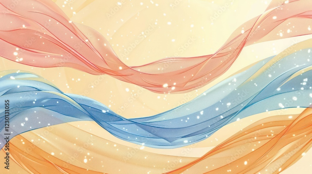 Poster colorful flowing fabrics with a soft background, creating a serene and artistic atmosphere