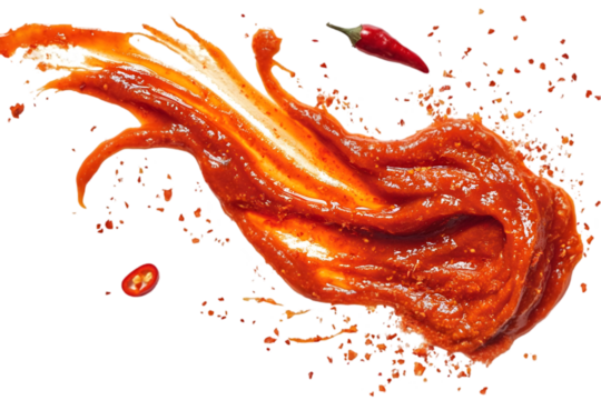 Bold sriracha sauce brush stroke showcasing vibrant red color and texture for culinary creativity