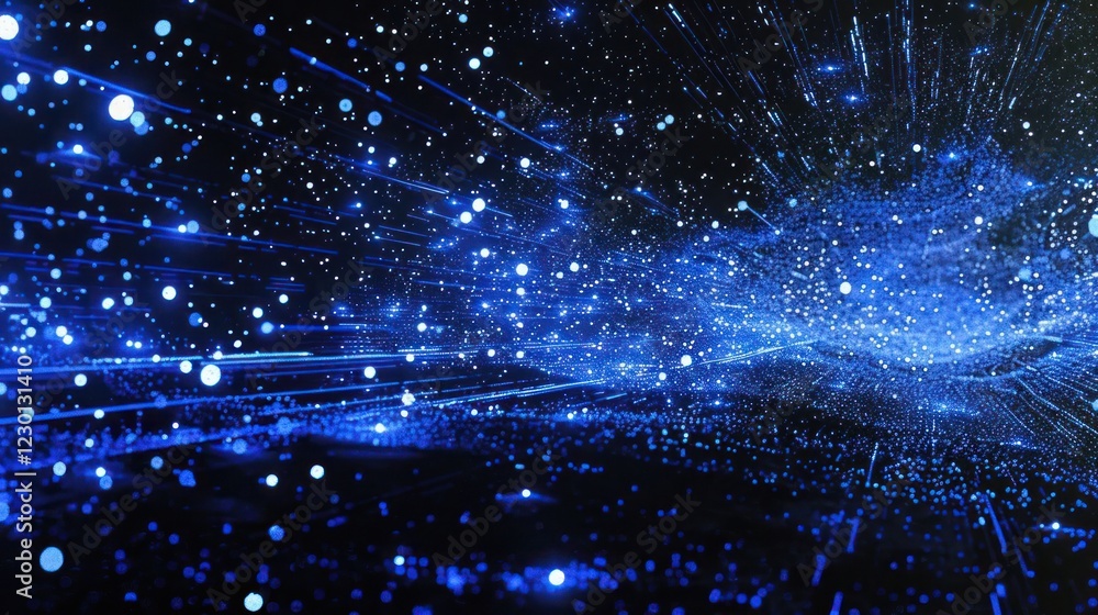 Aufkleber abstract blue digital background with glowing particles and light streaks creating depth