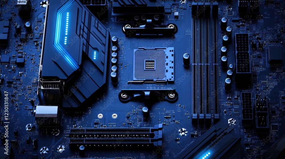 Poster showcasing high-definition circuit board in dark technology lab environment