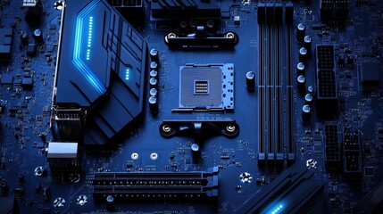 Fototapeta premium Showcasing high-definition circuit board in dark technology lab environment