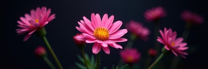 Obraz premium Isolated aster bloom against contrasting dark background, flowers, flowers, colorful
