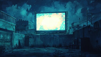 Illuminated Billboard In A Dark Urban Alleyway At Night
