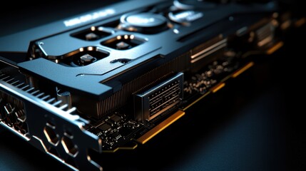 Close-up view of a graphics card in a studio environment high fidelity gigapixel detail