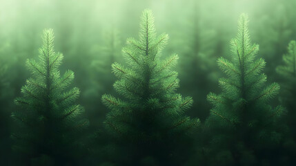 Obraz premium Misty forest, young pines, sunrise, nature