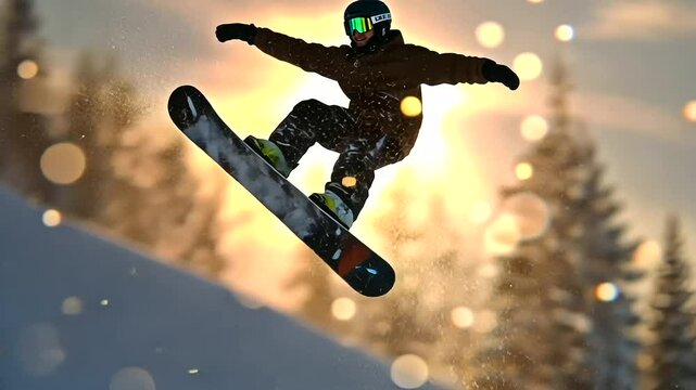 1_Snowboarder Performing Freestyle Trick Mid Air
