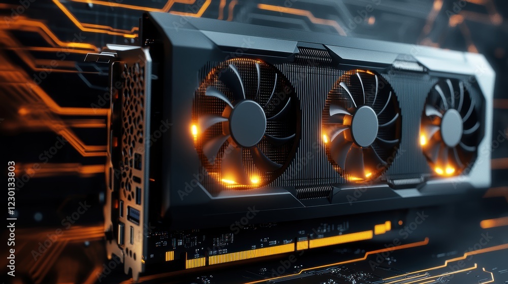 Poster stylized graphics card model in futuristic digital environment with gigapixel fidelity
