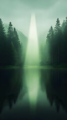 Fototapeta premium Mystical lake light, forest, calm, nature