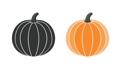  Pumpkin silhouette vector. Pumpkin icon. Autumn vegetable symbol. Thanksgiving pumpkin vector illustration. Orange Halloween decoration concept. October gourd outline and flat sign isolated.