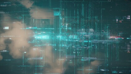 Digital glitch noise texture with color shifts, distorted pixels and neon glow, futuristic cyberpunk aesthetic