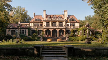 Fototapeta premium Opulent Mansion with Glowing Windows and Grand Architecture